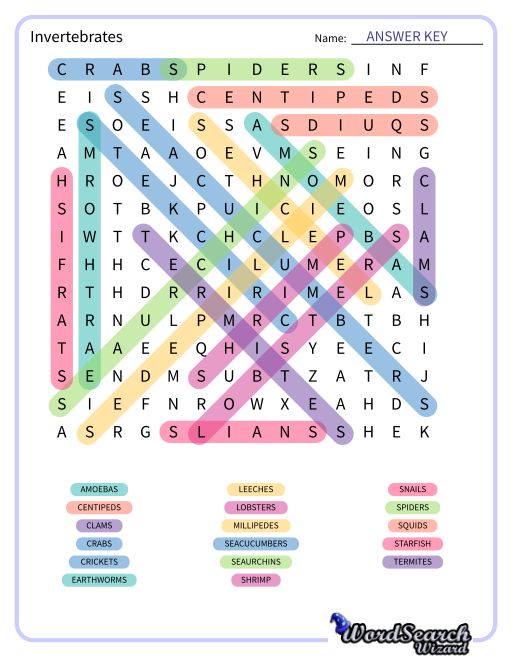 Invertebrates Word Search Puzzle