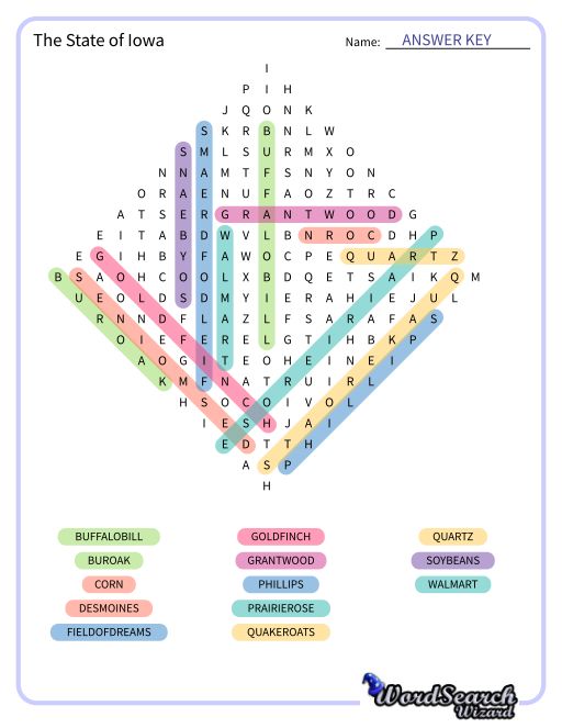 The State of Iowa Word Search Puzzle