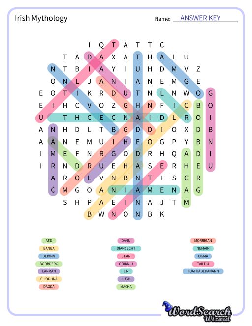 Irish Mythology Word Search Puzzle