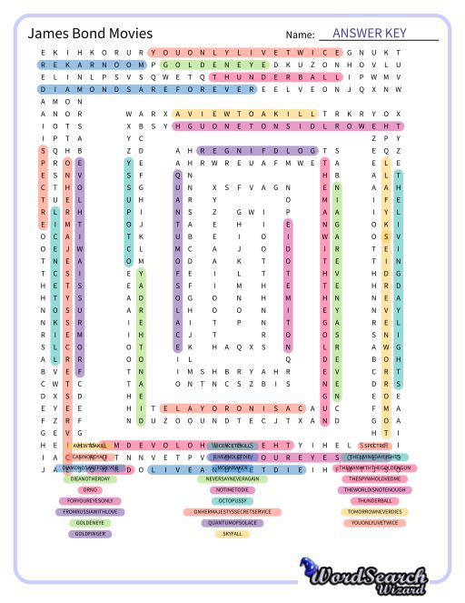 James Bond Movies Word Search Puzzle