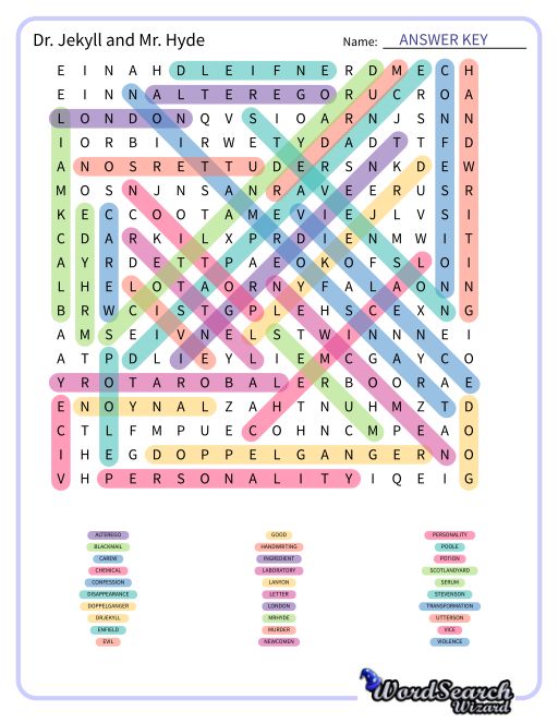 Dr. Jekyll and Mr. Hyde Word Search Puzzle