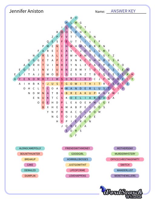 Jennifer Aniston Word Search Puzzle