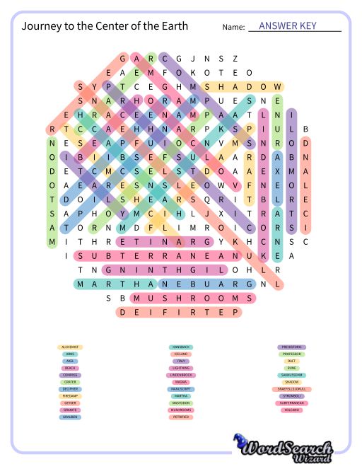 Journey to the Center of the Earth Word Search Puzzle