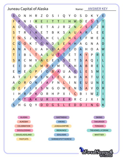 Juneau Capital of Alaska Word Search Puzzle