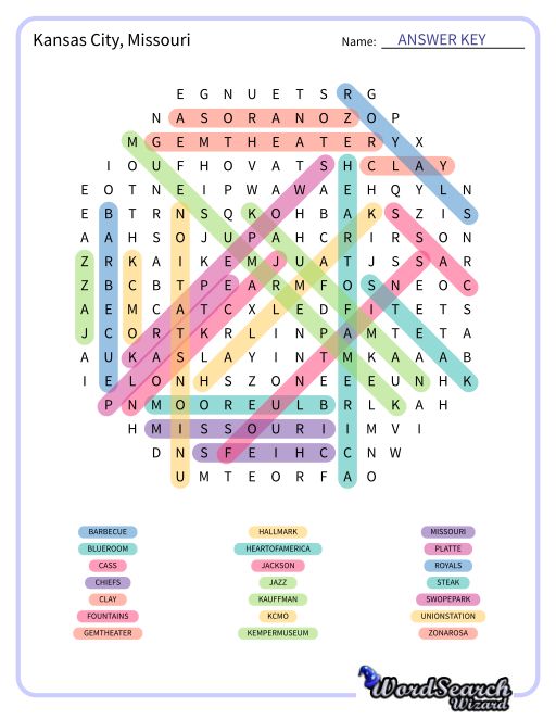 Kansas City, Missouri Word Search Puzzle