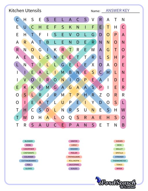 Kitchen Utensils Word Search Puzzle