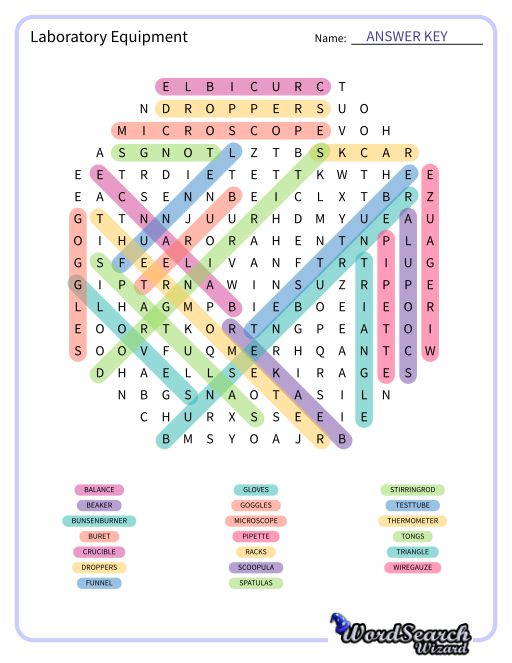 Lab Equipment Word Search