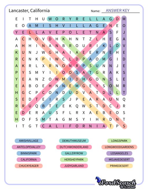 Lancaster, California Word Search Puzzle