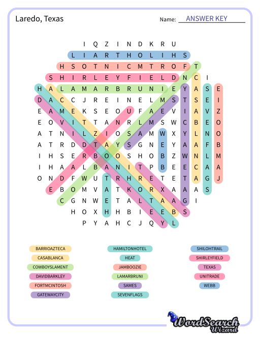 Laredo, Texas Word Search Puzzle