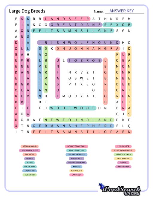 Large Dog Breeds Word Search Puzzle