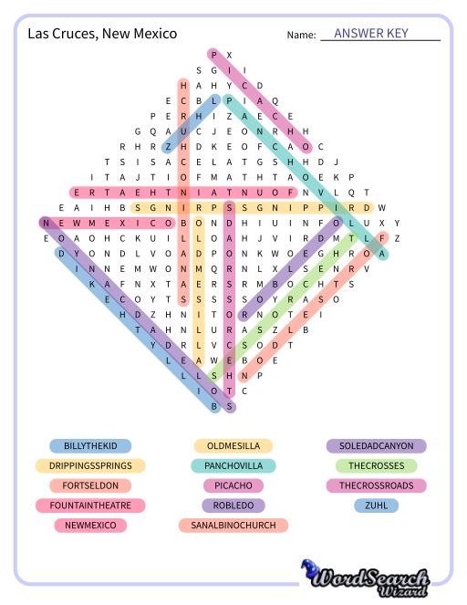 Las Cruces, New Mexico Word Search Puzzle