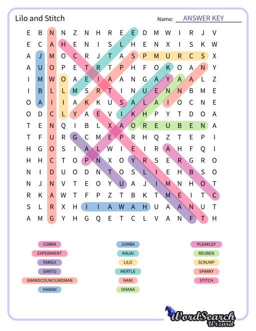 Lilo and Stitch Word Search Puzzle