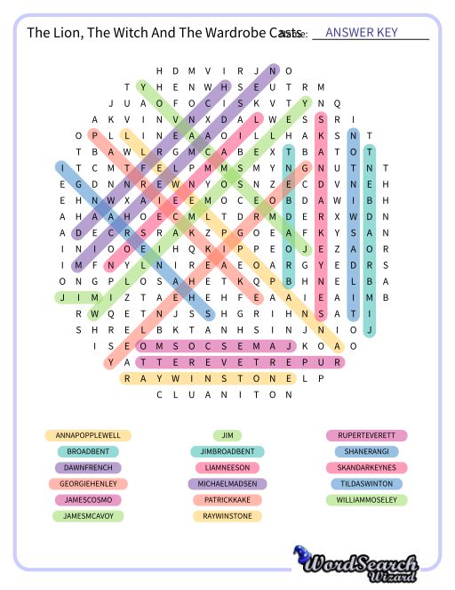 The Lion, The Witch And The Wardrobe Casts Word Search Puzzle