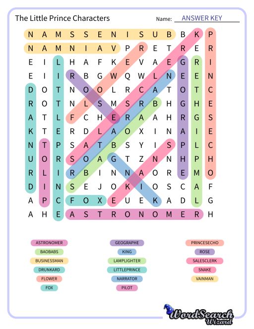 The Little Prince Characters Word Search Puzzle