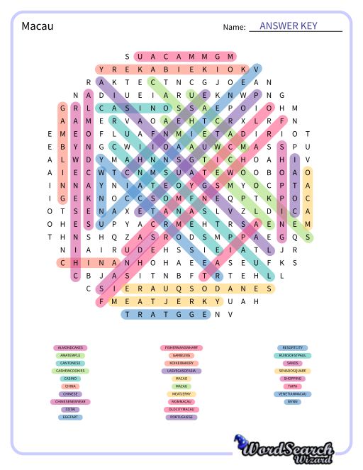 Macau Word Search Puzzle