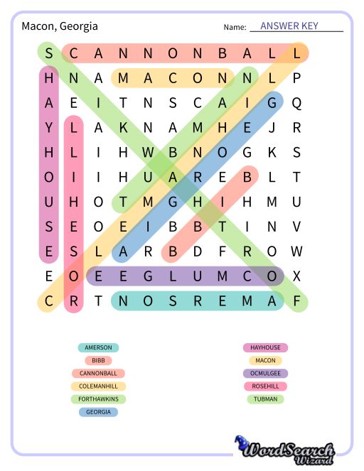 Macon, Georgia Word Search Puzzle