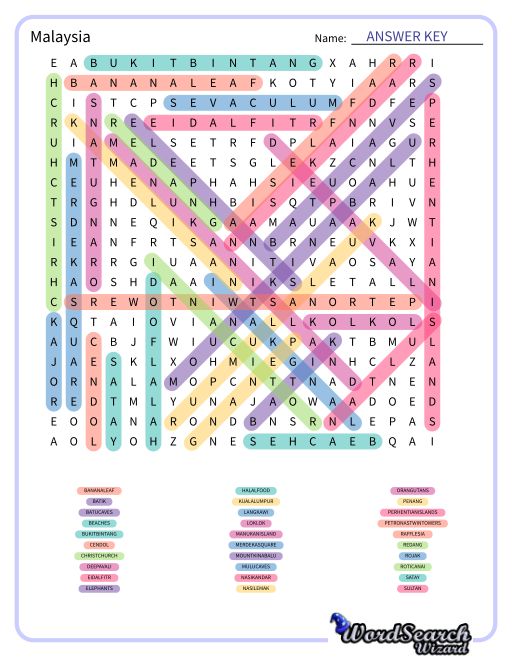 Malaysia Word Search Puzzle