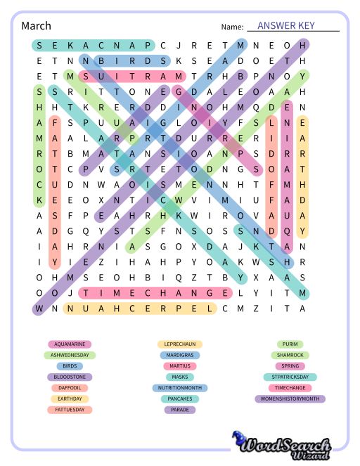 March Word Search Puzzle