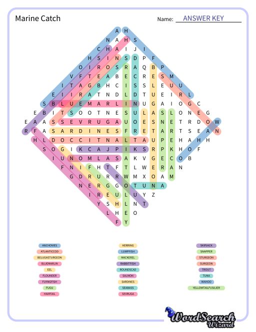 Marine Catch Word Search Puzzle