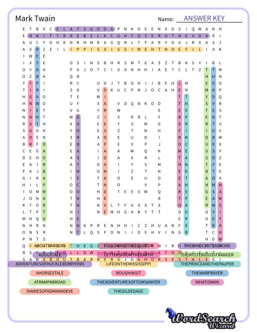 Mark Twain Word Search Puzzle