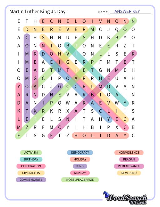 Martin Luther King Jr. Day Word Search Puzzle