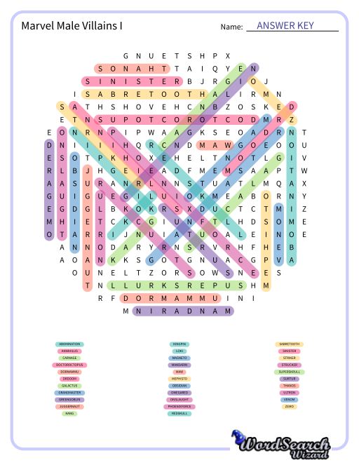 Marvel Male Villains I Word Search Puzzle