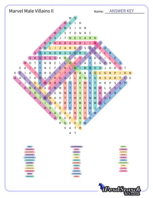 Marvel Male Villains II Word Search Puzzle