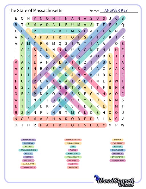 The State of Massachusetts Word Search Puzzle