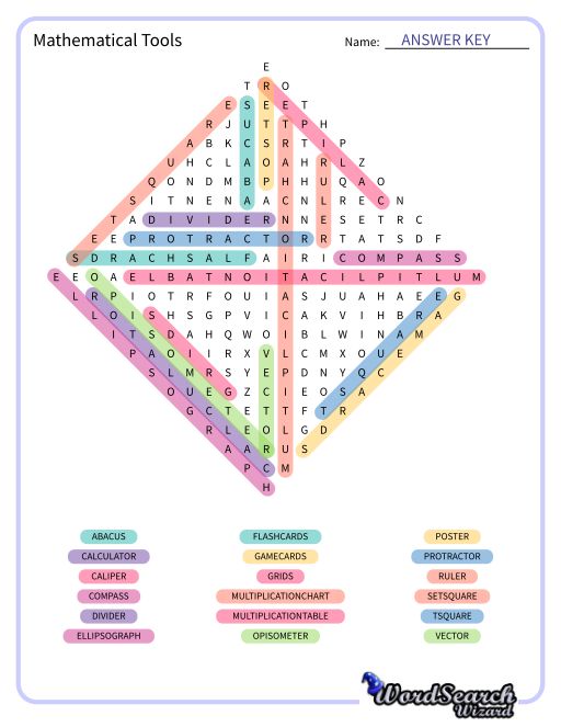 Mathematical Tools Word Search Puzzle