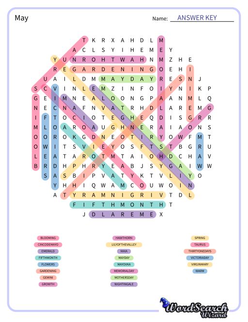 May Word Search Puzzle