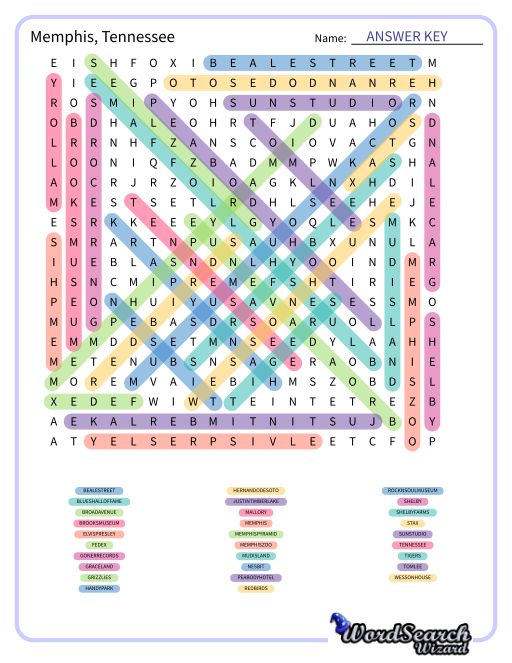 Memphis, Tennessee Word Search Puzzle