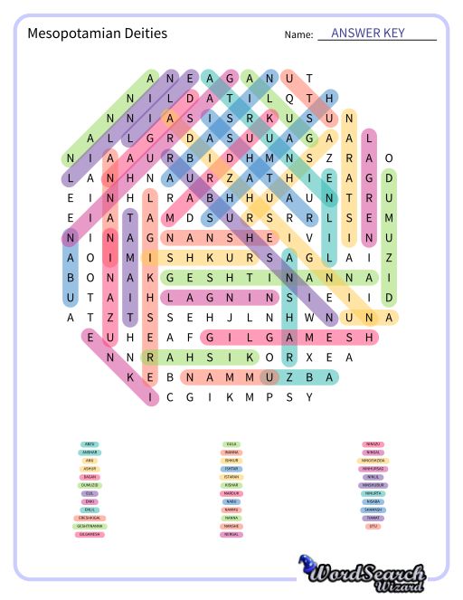 Mesopotamian Deities Word Search Puzzle