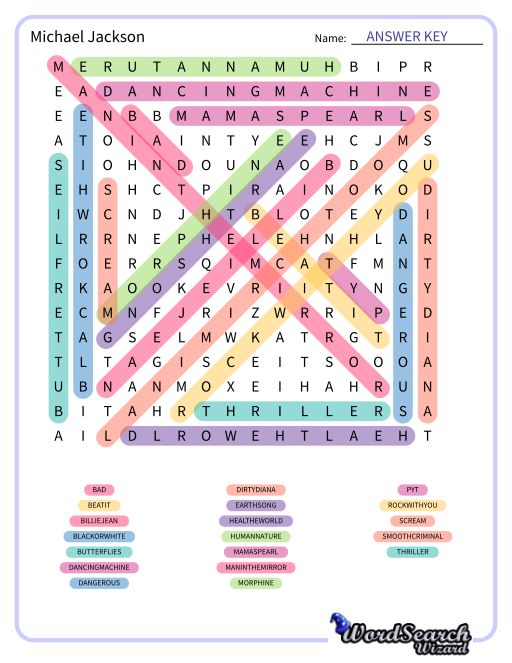 Michael Jackson Word Search Puzzle