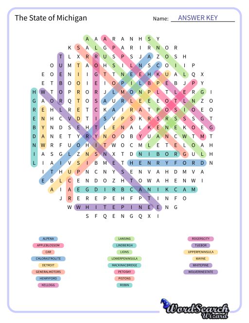 The State of Michigan Word Search Puzzle