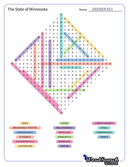 The State of Minnesota Word Search Puzzle