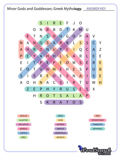 Minor Gods and Goddesses: Greek Mythology Word Search Puzzle