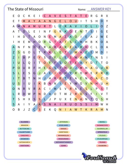 The State of Missouri Word Search Puzzle