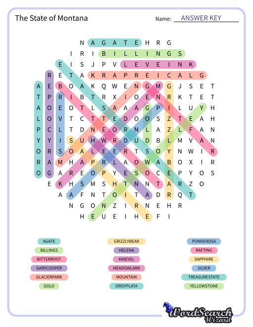 The State of Montana Word Search Puzzle