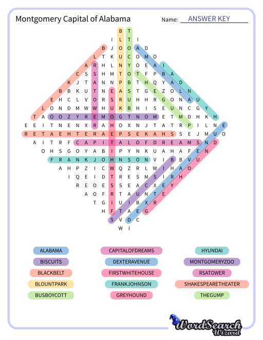 Montgomery Capital of Alabama Word Search Puzzle