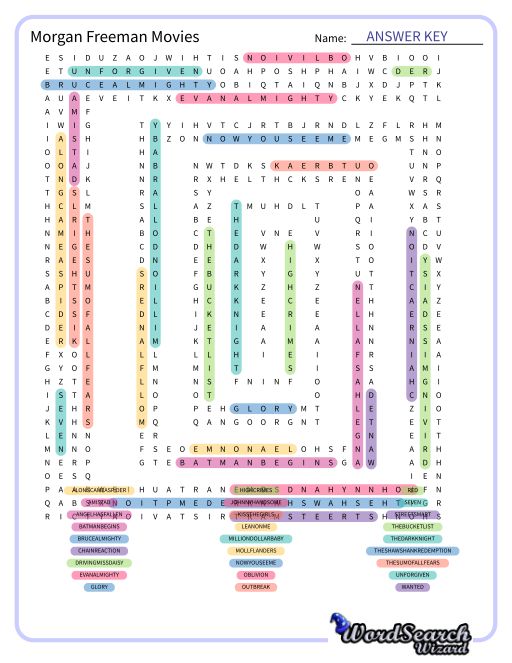 Morgan Freeman Movies Word Search Puzzle