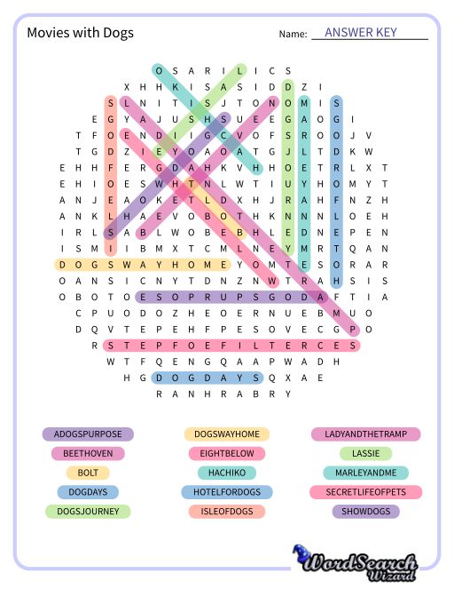 Movies with Dogs Word Search Puzzle