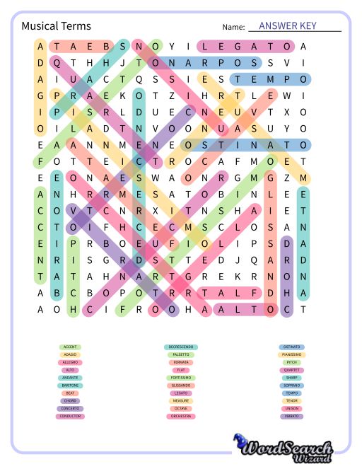 Musical Terms Word Search Puzzle