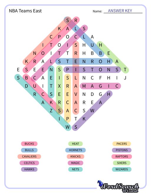 NBA Teams East Word Search Puzzle