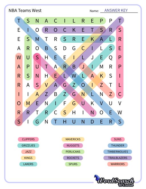 NBA Teams West Word Search Puzzle