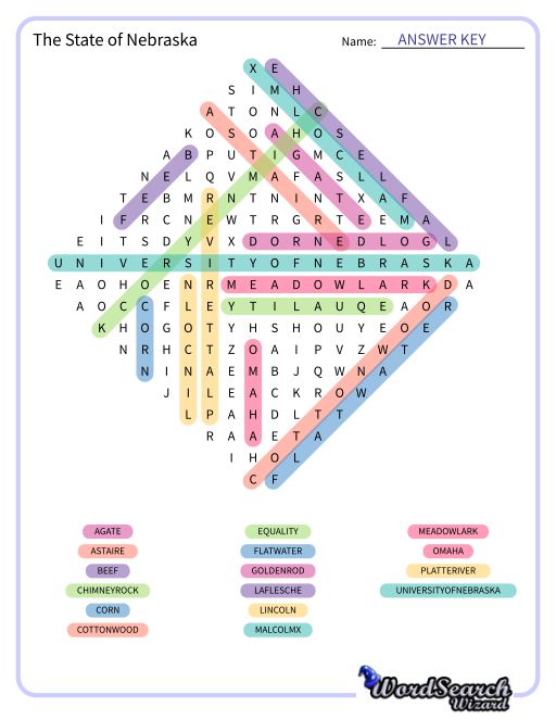 The State of Nebraska Word Search Puzzle