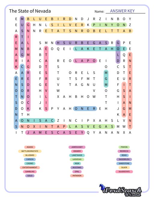 The State of Nevada Word Search Puzzle