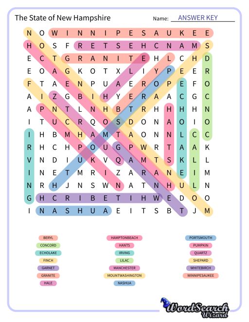 The State of New Hampshire Word Search Puzzle