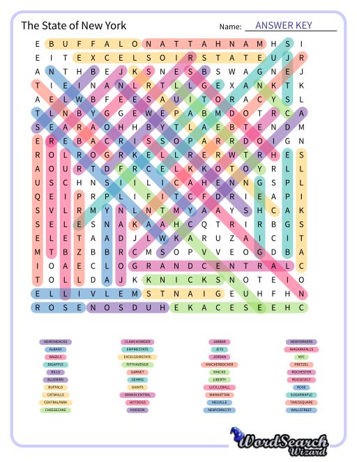 The State of New York Word Search Puzzle