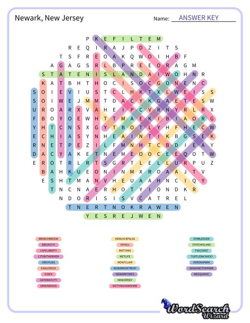 Newark, New Jersey Word Search Puzzle