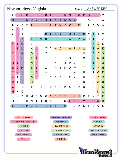 Newport News, Virginia Word Search Puzzle